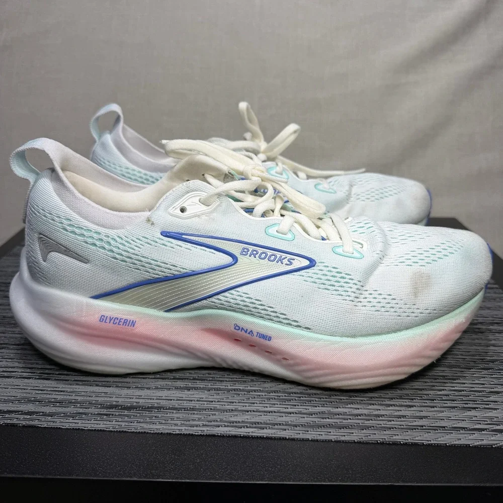 Brooks Glycerin 22 Shoes - Women 10.5 - White Blue Pink Running 1204341B110